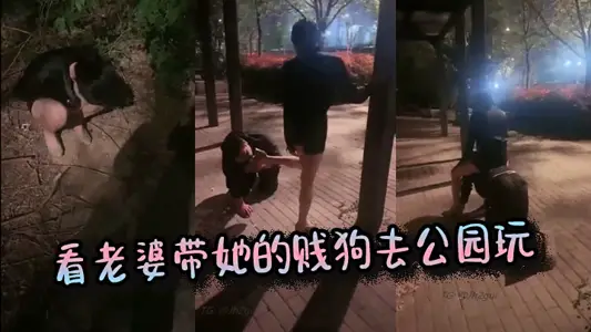 看老婆带她的贱狗去公园玩